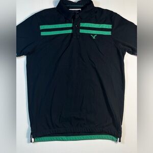 DXI Sport Men's Black Polo Shirt with Green Stripes and Pattern Trim sz M